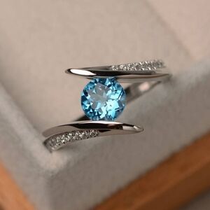 London Blue Topaz Zircon Gemstone Ring Engagement Ring